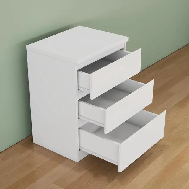 Alt view image 2 of 4 - 19.7-Inch White Nightstand With 3 Drawers, Beside Table With Drawers Handle Free Design,Thickened Top Plate,Small Side Table Storage Cabinet 3 Drawer Night Stand For Bedroom,Living Room