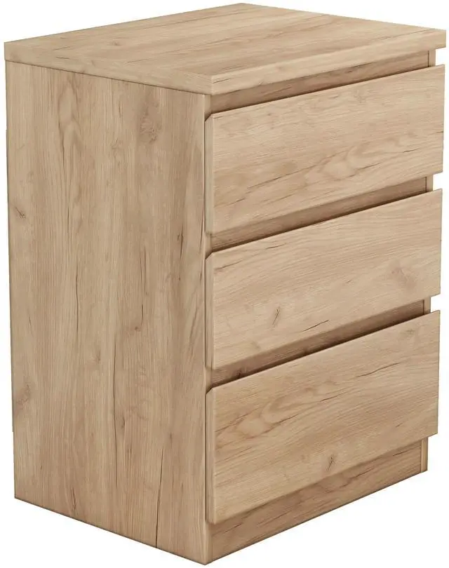 Main image of 19.7-Inch Natural Nightstand With 3 Drawers, Beside Table With Drawers Handle Free Design,Thickened Top Plate,Small Side Table Storage Cabinet 3 Drawer Night Stand For Bedroom,Living Room