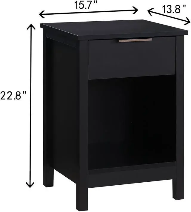 Alt view image 3 of 7 - Nightstand With Drawer,3-Tier End Side Table With Storage Drawer And Shelf,Modern Bedside Night Stand For Bedroom, Living Room-Retro Black