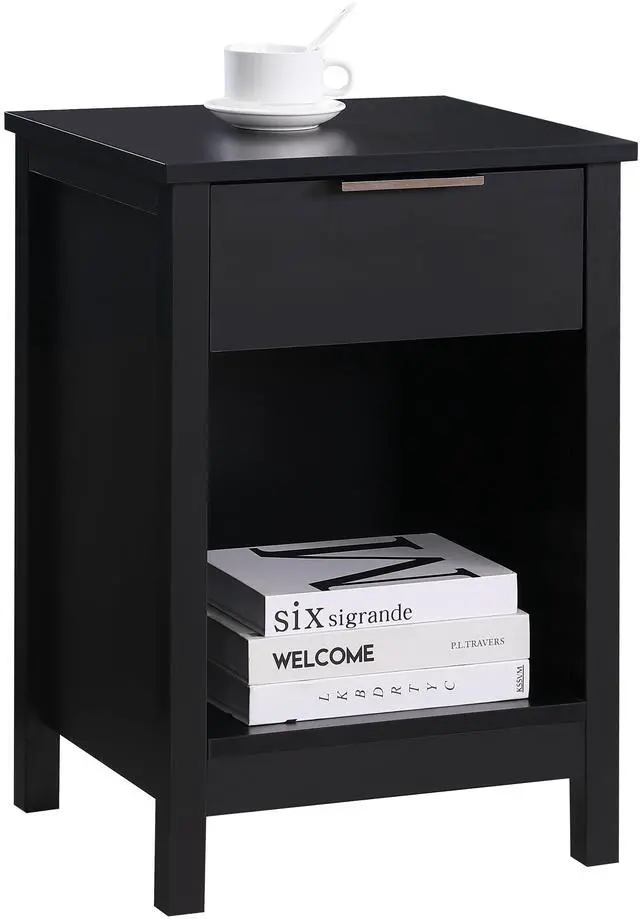 Alt view image 5 of 7 - Nightstand With Drawer,3-Tier End Side Table With Storage Drawer And Shelf,Modern Bedside Night Stand For Bedroom, Living Room-Retro Black