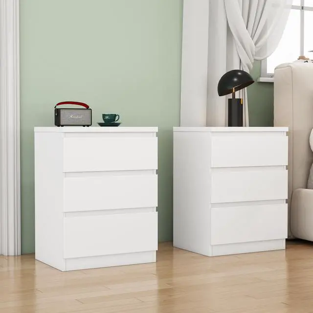 Main image of 19.7-Inch White Nightstand With 3 Drawers,Set Of 2,Beside Table With Drawers Handle Free Design,Thickened Top Plate,Small Side Table Storage Cabinet 3 Drawer Night Stand For Bedroom,Living Room