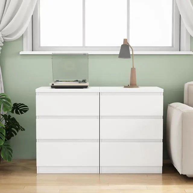 Alt view image 2 of 2 - 19.7-Inch White Nightstand With 3 Drawers,Set Of 2,Beside Table With Drawers Handle Free Design,Thickened Top Plate,Small Side Table Storage Cabinet 3 Drawer Night Stand For Bedroom,Living Room