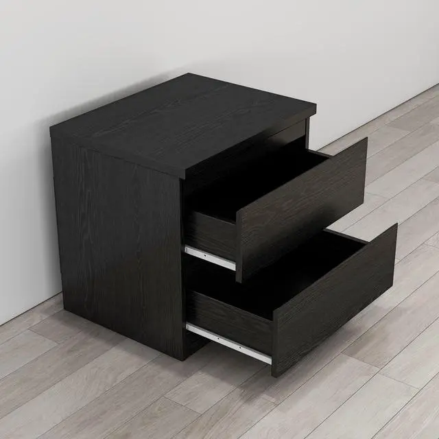 Alt view image 2 of 5 - 19.7-Inch Black Nightstand With 2 Drawers, Beside Table With Drawers Handle Free Design,Thickened Top Plate,Small Side Table Storage Cabinet 2 Drawer Night Stand For Bedroom,Living Room