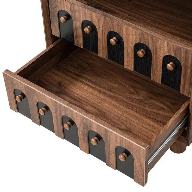 Alt view image 4 of 7 - 26" Tall Modern Nightstand With Charging Station, 23.75'' Wide Wood Bedside Table W/2 Storage Drawers, Large Mid Century End Table For Bedroom, Living Room, Curve Mirror Design