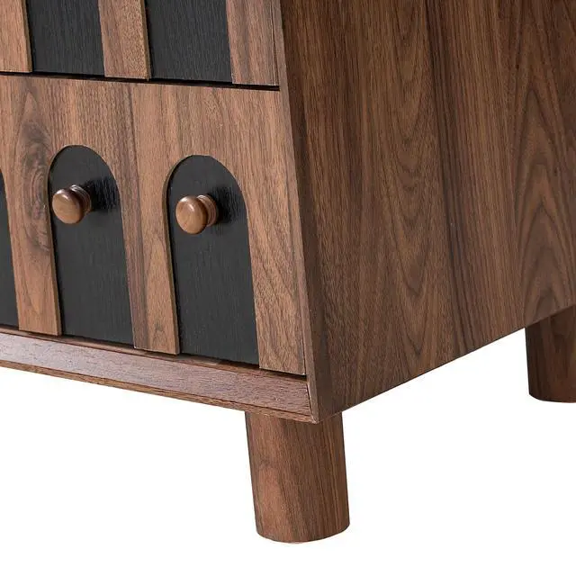 Alt view image 6 of 7 - 26" Tall Modern Nightstand With Charging Station, 23.75'' Wide Wood Bedside Table W/2 Storage Drawers, Large Mid Century End Table For Bedroom, Living Room, Curve Mirror Design