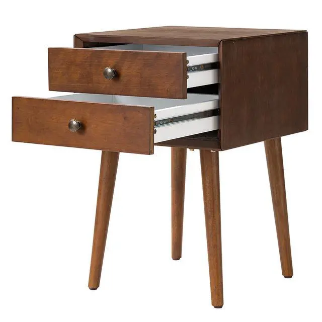Alt view image 3 of 7 - Nightstand With 2-Drawers, Small Side End Table With Storage, Walnut