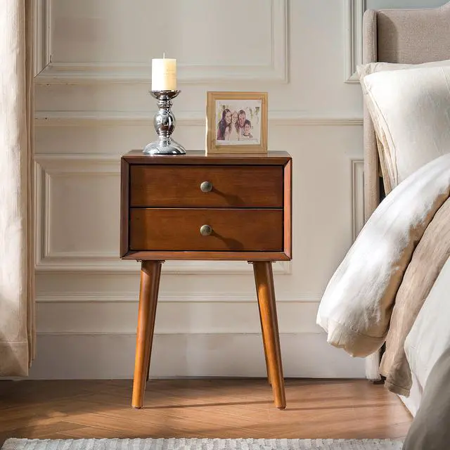 Alt view image 2 of 7 - Nightstand With 2-Drawers, Small Side End Table With Storage, Walnut