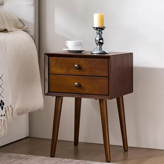 Main image of Nightstand With 2-Drawers, Small Side End Table With Storage, Walnut