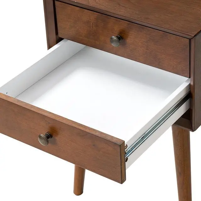 Alt view image 6 of 7 - Nightstand With 2-Drawers, Small Side End Table With Storage, Walnut