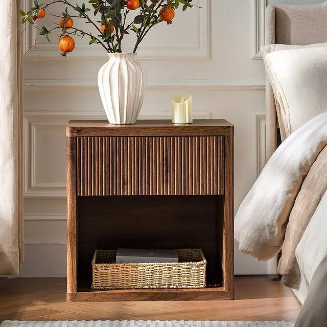 Alt view image 2 of 7 - Night Stand Nightstand With Drawer Storage Fluted Bed Side Table End Table Large Modern Wide Bedside Stand Mid Century Night Stands For Bedroom Living Room Sofa Couch Home Office