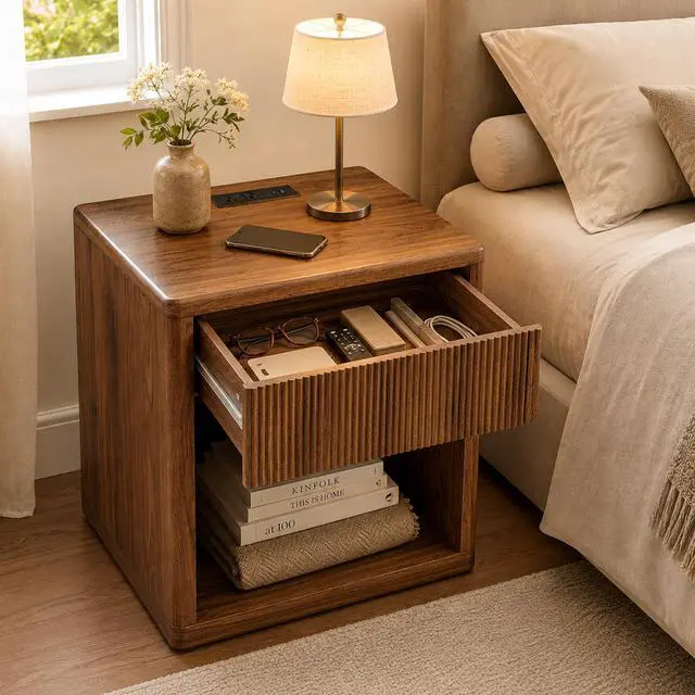 Alt view image 3 of 7 - Night Stand Nightstand With Drawer Storage Fluted Bed Side Table End Table Large Modern Wide Bedside Stand Mid Century Night Stands For Bedroom Living Room Sofa Couch Home Office