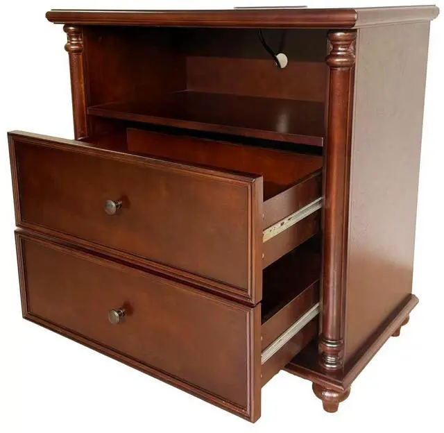 Alt view image 6 of 7 - 28"Nightstand With Charging Station, Rustic Brown Nightstand, 2 Drawers End Table, Bedside Table Walnut For Bedroom