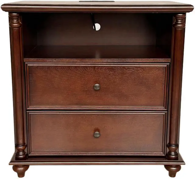 Alt view image 5 of 7 - 28"Nightstand With Charging Station, Rustic Brown Nightstand, 2 Drawers End Table, Bedside Table Walnut For Bedroom