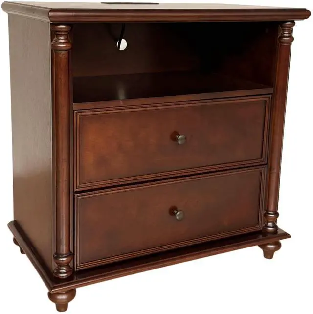 Alt view image 7 of 7 - 28"Nightstand With Charging Station, Rustic Brown Nightstand, 2 Drawers End Table, Bedside Table Walnut For Bedroom
