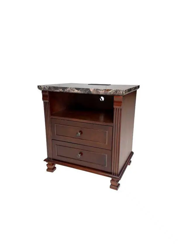 Alt view image 5 of 7 - Tall Modern Nightstand With Charging Station, 18.1'' Length Walnut Color Bedside Table Storage Drawers, Marble Grain Paper Large Mid End Table For Bedroom, Living Room
