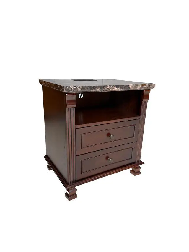 Alt view image 6 of 7 - Tall Modern Nightstand With Charging Station, 18.1'' Length Walnut Color Bedside Table Storage Drawers, Marble Grain Paper Large Mid End Table For Bedroom, Living Room