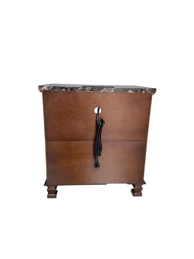 Alt view image 7 of 7 - Tall Modern Nightstand With Charging Station, 18.1'' Length Walnut Color Bedside Table Storage Drawers, Marble Grain Paper Large Mid End Table For Bedroom, Living Room