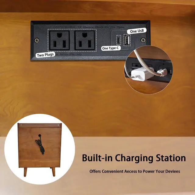 Alt view image 4 of 7 - 3-Drawer End Table With Top Charging Station, 21.65'' Length With Outlets And Usb Ports,Solid Wood Legs, Large Mid Natural Wood Color End Table For Bedroom, Living Room
