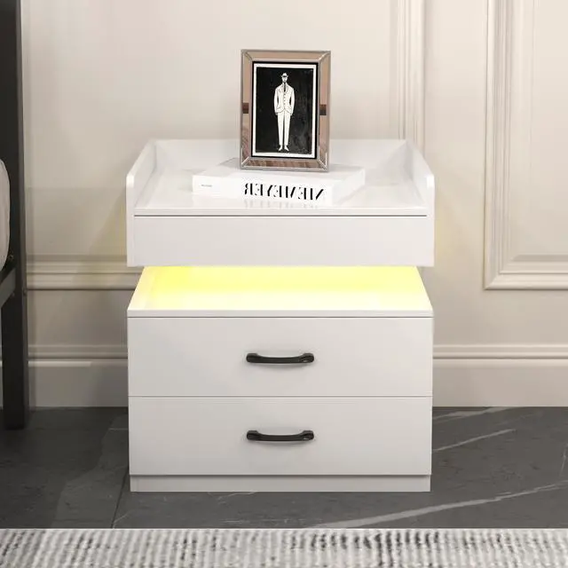 Alt view image 2 of 7 - 1 Set Nightstand With Adjustable Led Strip Light, 2-Drawers, Large Storage Space, Suitable For Bedside Table, Coffee Table, Sofa Side Table Or End Table For Study Desk