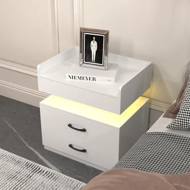 Main image of 1 Set Nightstand With Adjustable Led Strip Light, 2-Drawers, Large Storage Space, Suitable For Bedside Table, Coffee Table, Sofa Side Table Or End Table For Study Desk