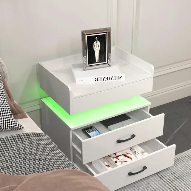 Alt view image 3 of 7 - 1 Set Nightstand With Adjustable Led Strip Light, 2-Drawers, Large Storage Space, Suitable For Bedside Table, Coffee Table, Sofa Side Table Or End Table For Study Desk