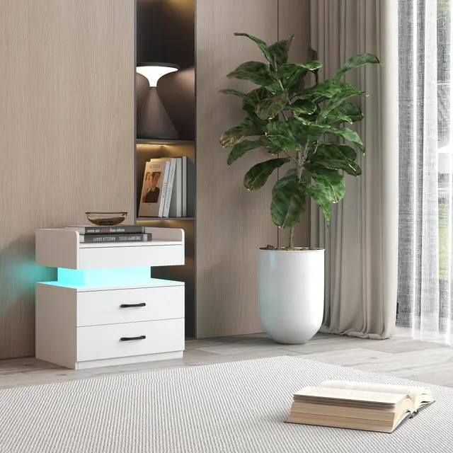 Alt view image 4 of 7 - 1 Set Nightstand With Adjustable Led Strip Light, 2-Drawers, Large Storage Space, Suitable For Bedside Table, Coffee Table, Sofa Side Table Or End Table For Study Desk