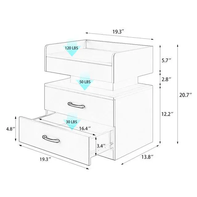 Alt view image 6 of 7 - 1 Set Nightstand With Adjustable Led Strip Light, 2-Drawers, Large Storage Space, Suitable For Bedside Table, Coffee Table, Sofa Side Table Or End Table For Study Desk