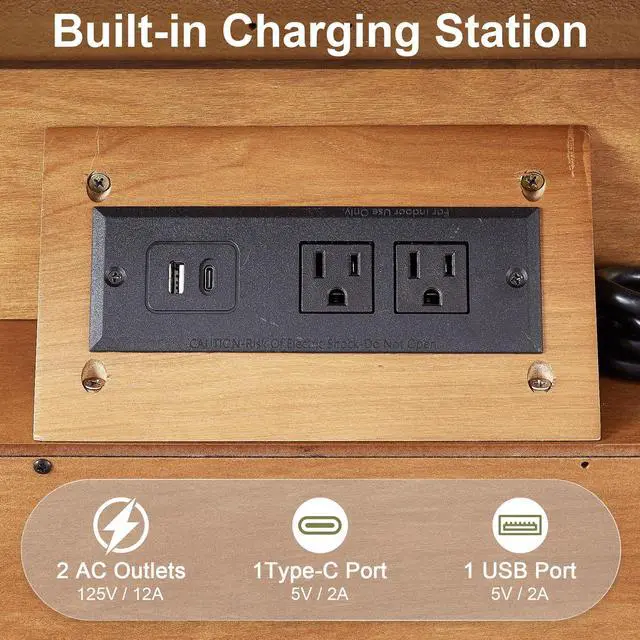 Alt view image 5 of 7 - Farmhouse Nightstand With Charging Station, Wood Bedside Table With Drawer & Double-Door Storage Cabinet, End Table With Usb & Type-C Ports For Bedroom, Living Room, Walnut Brown