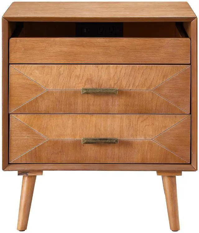 Alt view image 2 of 7 - 24" Nightstand With Charging Station, Keep Your Phone Charged & Bedroom Organized, Wood Bedside Table With 2 Drawers, Open Shelf & Usb/Type-C Ports For Bedroom Living Room