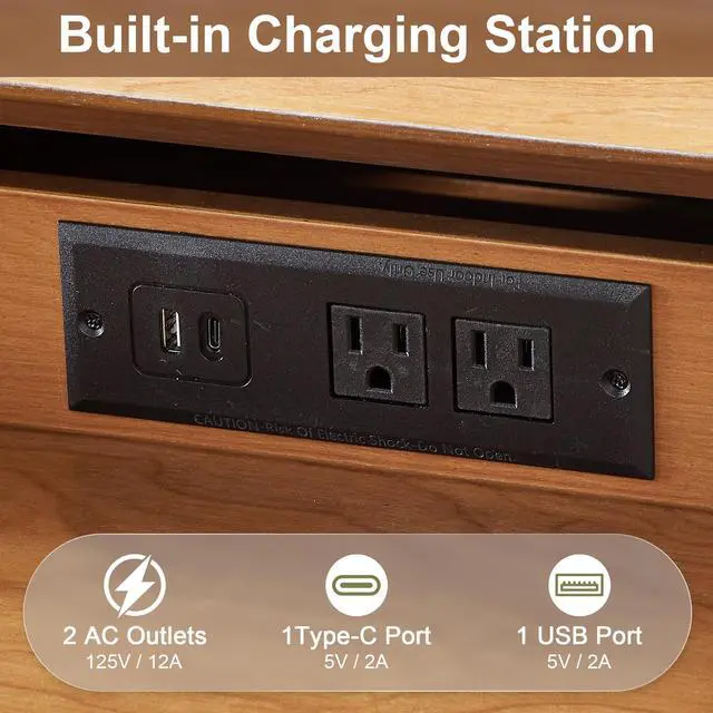 Alt view image 5 of 7 - 24" Nightstand With Charging Station, Keep Your Phone Charged & Bedroom Organized, Wood Bedside Table With 2 Drawers, Open Shelf & Usb/Type-C Ports For Bedroom Living Room