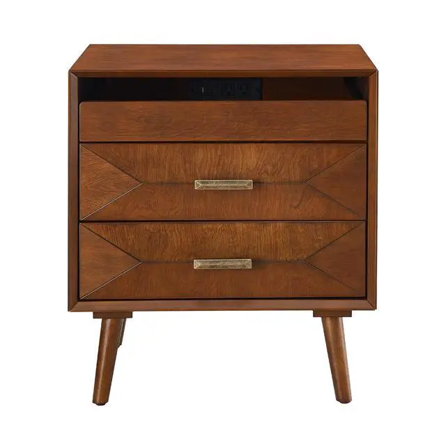 Alt view image 2 of 7 - 24" Nightstand With Charging Station, Keep Your Phone Charged & Bedroom Organized, Wood Bedside Table With 2 Drawers, Open Shelf & Usb/Type-C Ports For Bedroom Living Room