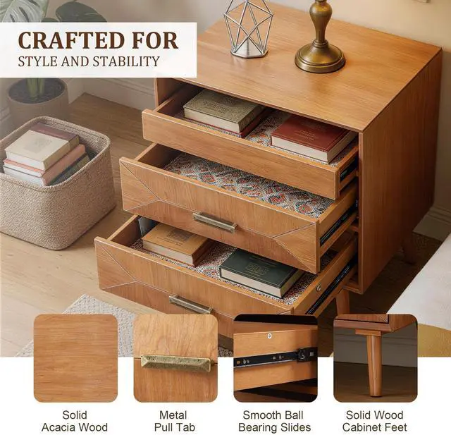 Alt view image 7 of 7 - 24" Nightstand With Charging Station, Keep Your Phone Charged & Bedroom Organized, Wood Bedside Table With 2 Drawers, Open Shelf & Usb/Type-C Ports For Bedroom Living Room