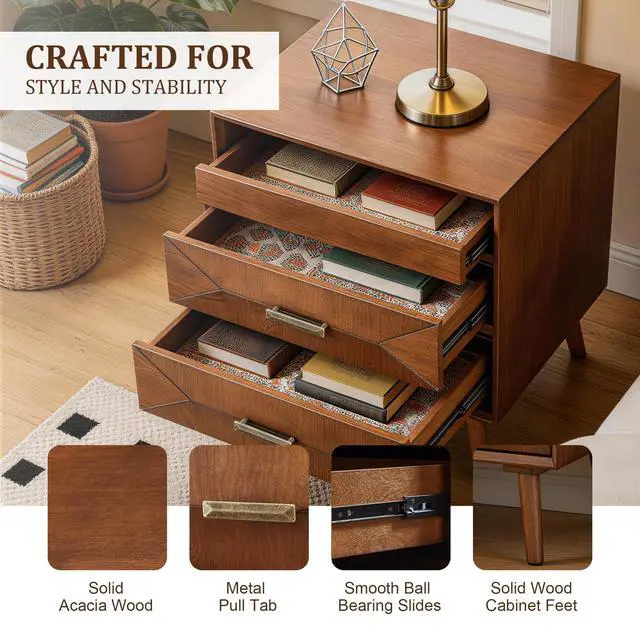 Alt view image 4 of 7 - 24" Nightstand With Charging Station, Keep Your Phone Charged & Bedroom Organized, Wood Bedside Table With 2 Drawers, Open Shelf & Usb/Type-C Ports For Bedroom Living Room