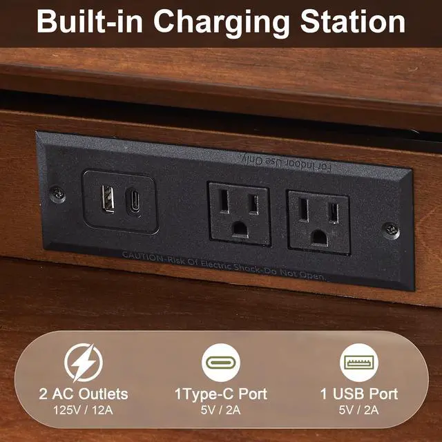 Alt view image 5 of 7 - 24" Nightstand With Charging Station, Keep Your Phone Charged & Bedroom Organized, Wood Bedside Table With 2 Drawers, Open Shelf & Usb/Type-C Ports For Bedroom Living Room