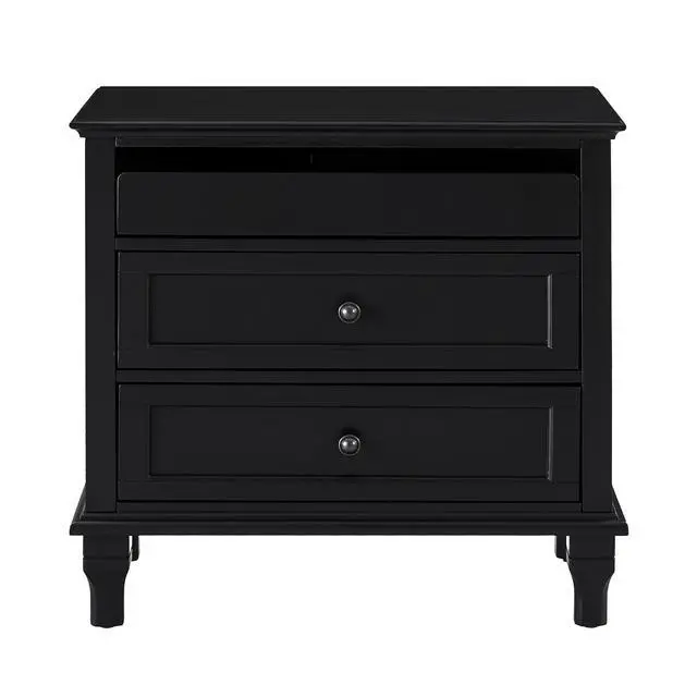 Alt view image 7 of 7 - 28" Wood Nightstand With Charging Station, Farmhouse Bedside Table With 3 Drawers, Usb & Type-C Ports, Storage End Table For Bedroom Living Room Office