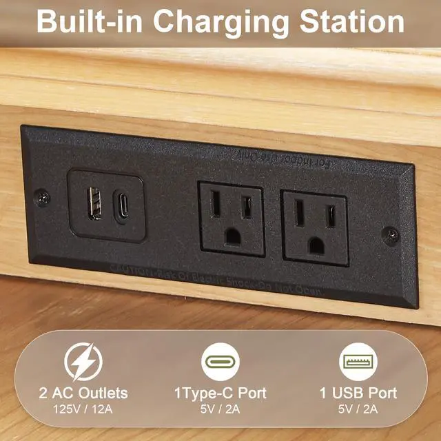 Alt view image 7 of 7 - 28" Wood Nightstand With Charging Station, Farmhouse Bedside Table With 3 Drawers, Usb & Type-C Ports, Storage End Table For Bedroom Living Room Office