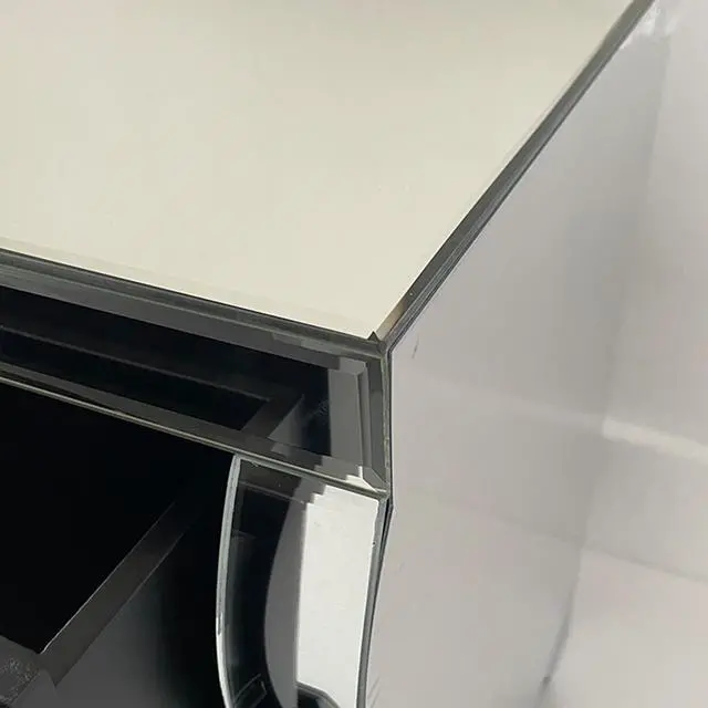 Alt view image 6 of 7 - Baked Curved Mirror Nightstand With 3 Drawer Glass Bedside Table Chest Of Drawers For Bedroom Small Spaces End Table For Living Room Fashion Bedroom Furniture Silver