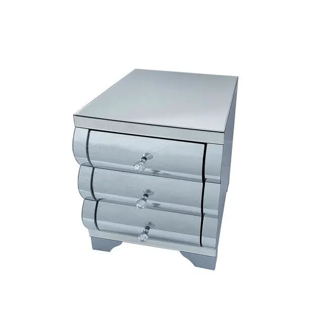 Alt view image 7 of 7 - Baked Curved Mirror Nightstand With 3 Drawer Glass Bedside Table Chest Of Drawers For Bedroom Small Spaces End Table For Living Room Fashion Bedroom Furniture Silver