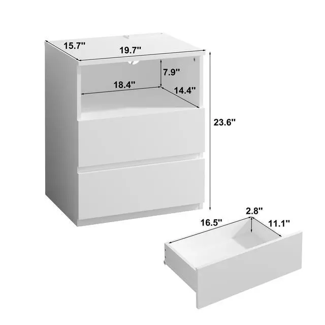 Alt view image 2 of 2 - (Set Of 2)End Table With Fast Usb C Charging Station, Sofa Side Table With 2 Drawers, Large Storage Modern Wood Storage Cabinet For Living Room,Bedroom,Office, White