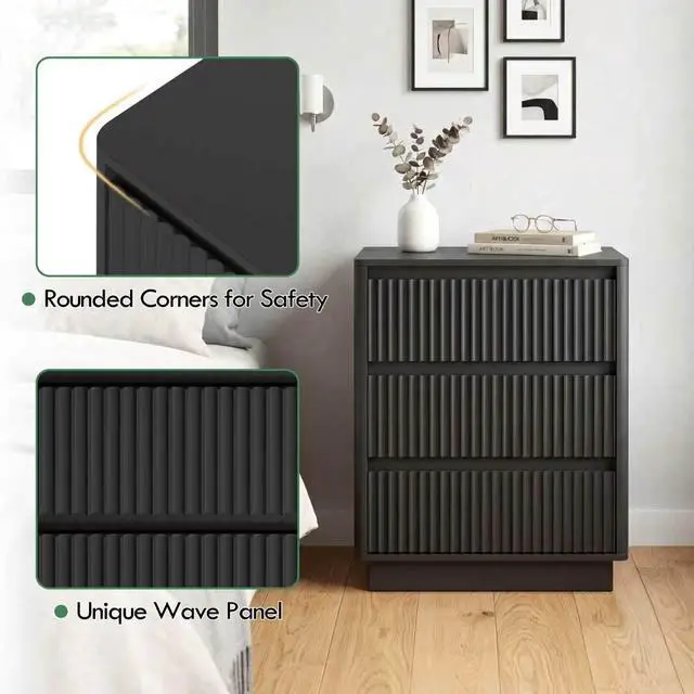 Alt view image 3 of 7 - (Set Of 2)End Table With Fast Usb C Charging Station, Sofa Side Table With 3Drawers, Large Storage Modern Wood Storage Cabinet For Living Room,Bedroom,Office, Black