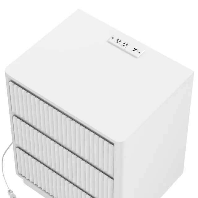Alt view image 7 of 7 - (Set Of 2)End Table With Fast Usb C Charging Station, Sofa Side Table With 3Drawers, Large Storage Modern Wood Storage Cabinet For Living Room,Bedroom,Office, White