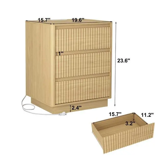 Alt view image 5 of 7 - (Set Of 2)End Table With Fast Usb C Charging Station, Sofa Side Table With 3Drawers, Large Storage Modern Wood Storage Cabinet For Living Room,Bedroom,Office, Natura;