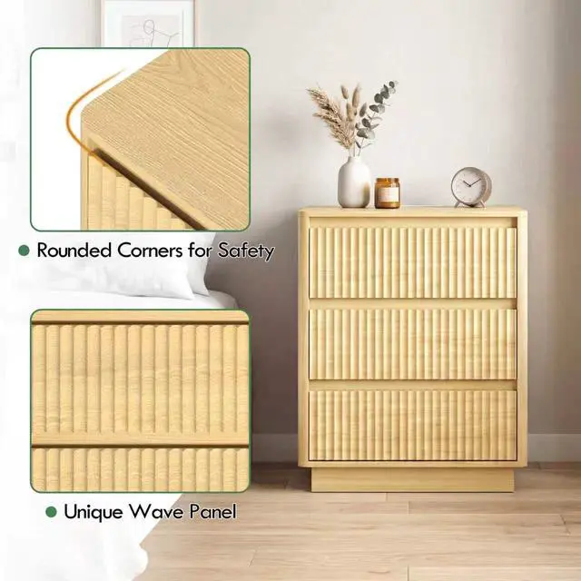 Alt view image 3 of 7 - (Set Of 2)End Table With Fast Usb C Charging Station, Sofa Side Table With 3Drawers, Large Storage Modern Wood Storage Cabinet For Living Room,Bedroom,Office, Natura;