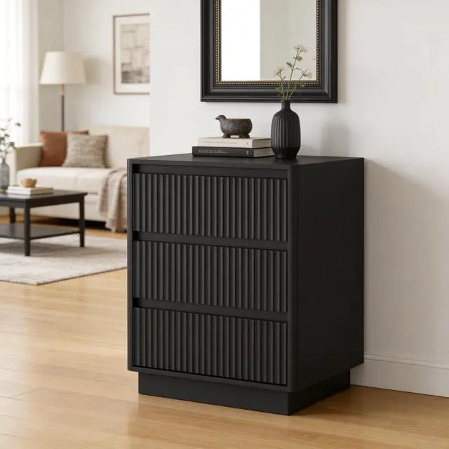 Alt view image 7 of 7 - (Set Of 2)End Table With Fast Usb C Charging Station, Sofa Side Table With 3Drawers, Large Storage Modern Wood Storage Cabinet For Living Room,Bedroom,Office, Black