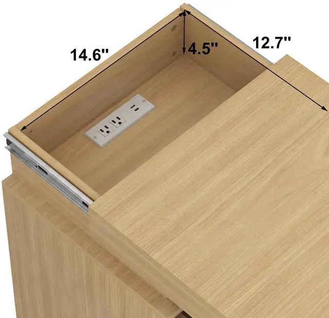 Alt view image 4 of 5 - (Set Of 2) Natural Nightstand Set Of 2 With Charging Station & Led Lights, Fluted Wave Panel Bedside Table With Sliding Top Hidden Storage, Night Stand For Bedroom Living Room