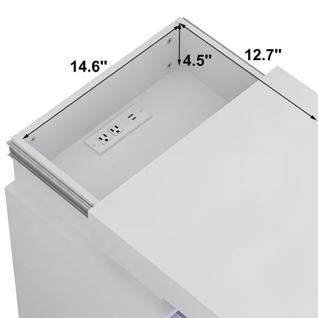 Alt view image 4 of 6 - (Set Of 2) White Nightstand Set Of 2 With Charging Station & Led Lights, Fluted Wave Panel Bedside Table With Sliding Top Hidden Storage, Night Stand For Bedroom Living Room