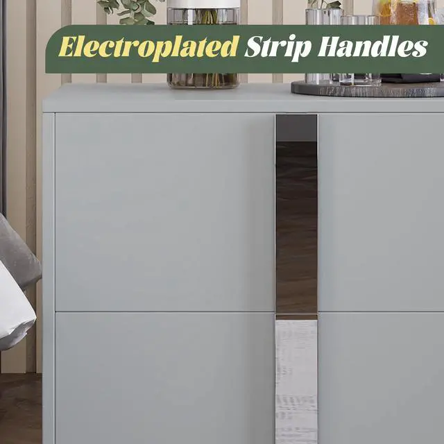 Alt view image 4 of 7 - Modern End Table With Drawers, Elegant Nightstand With Metal Foot,Wood Bedside Table With Mirrored Metal Handles,Sofa Side End Table For Bedroom Living Room Office,Grey