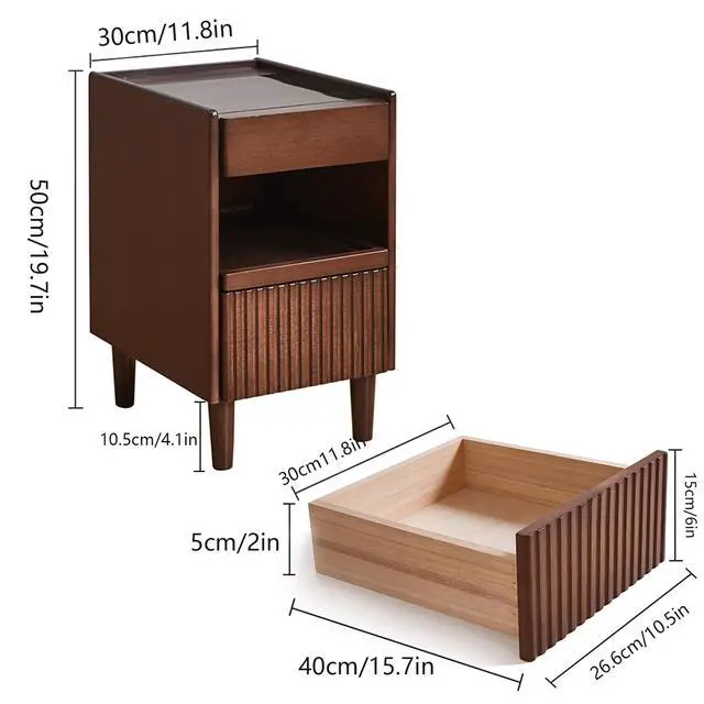 Alt view image 2 of 6 - Wooden Bedside Table With 1 Drawer Open Shelves, Wood Board Side Tables Storage Small Narrow Desk Chest Of Drawer, Lamp Stand Nightstand Cabinet, Bedroom Living Room Home Furniture
