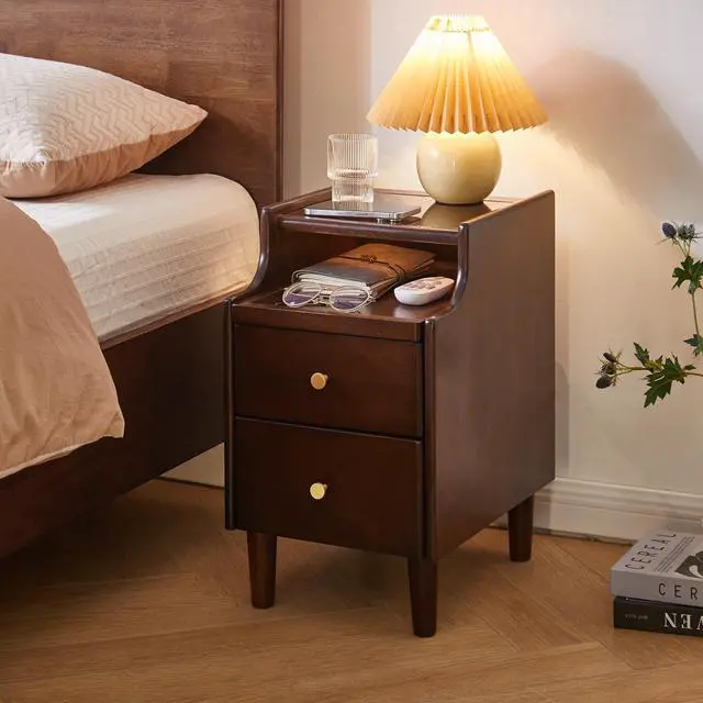 Main image of Solid Wood Nightstand With Two Drawers And Pull-Out Panel Storage Bedside Table And Sofa Side Table