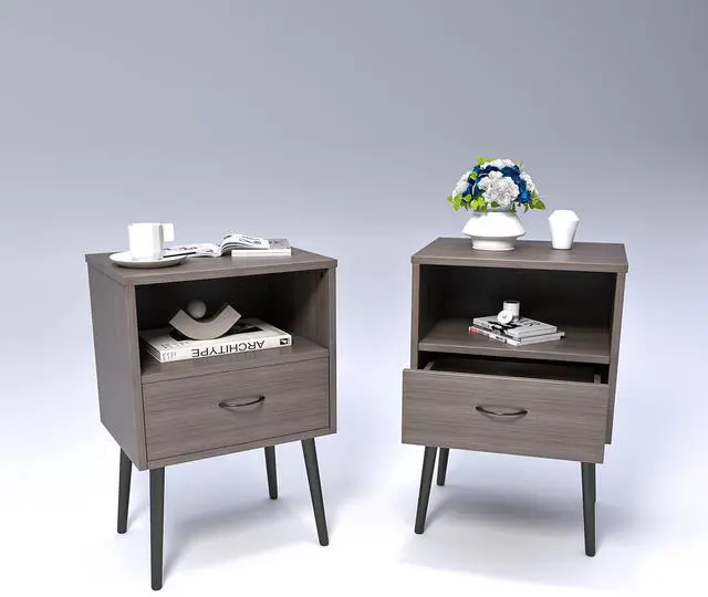 Main image of Two Sets Of Nightstand,Modern Style Bedside Table, With Storage Drawers And Open Wooden Shelves, Suitable For Living Rooms, Bedrooms And Small Spaces. Decorative Bedside Tables In Two Sets, Easy To As